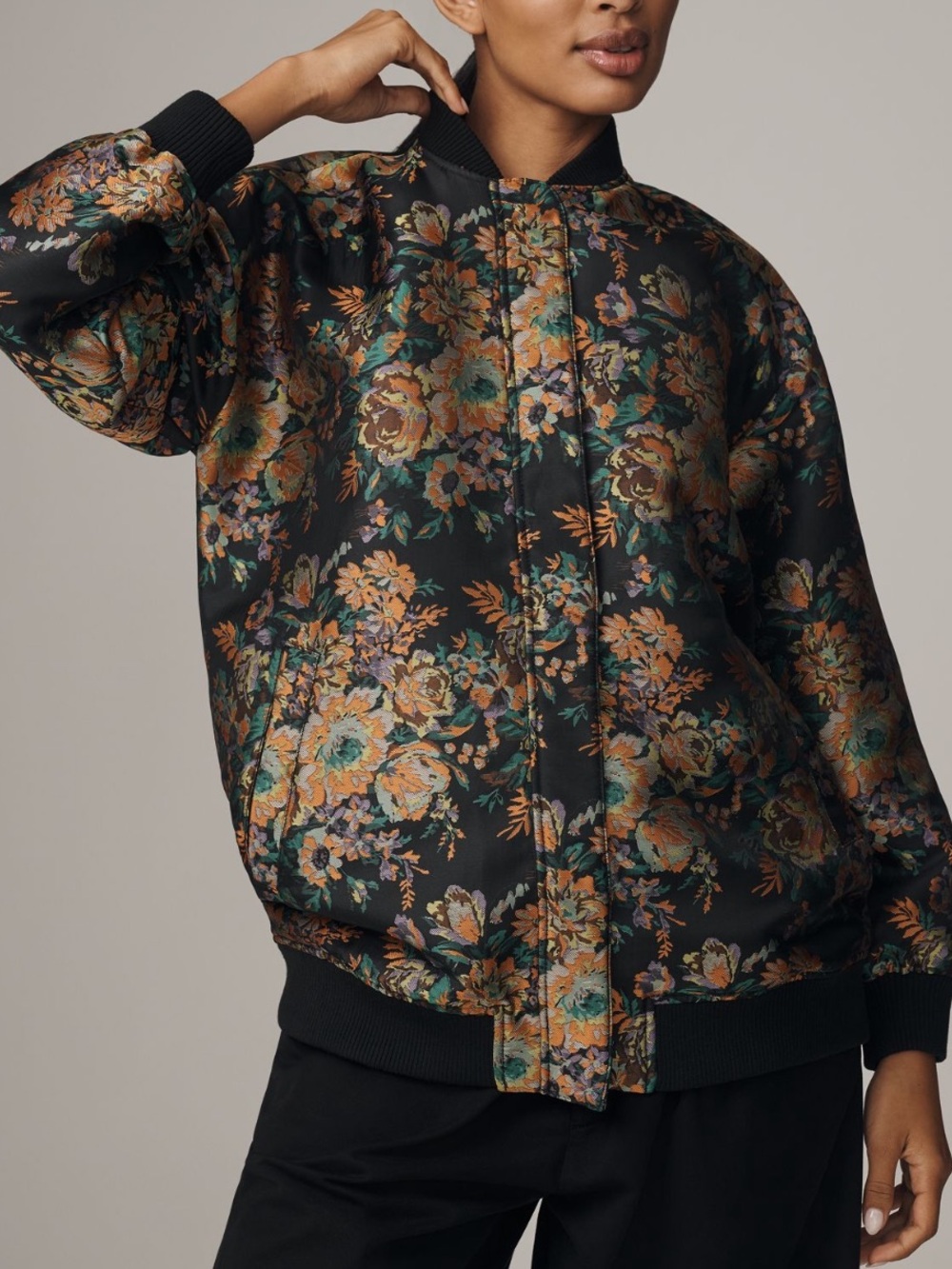 Anthropologie Oversized Floral Jacquard Bomber Jacket